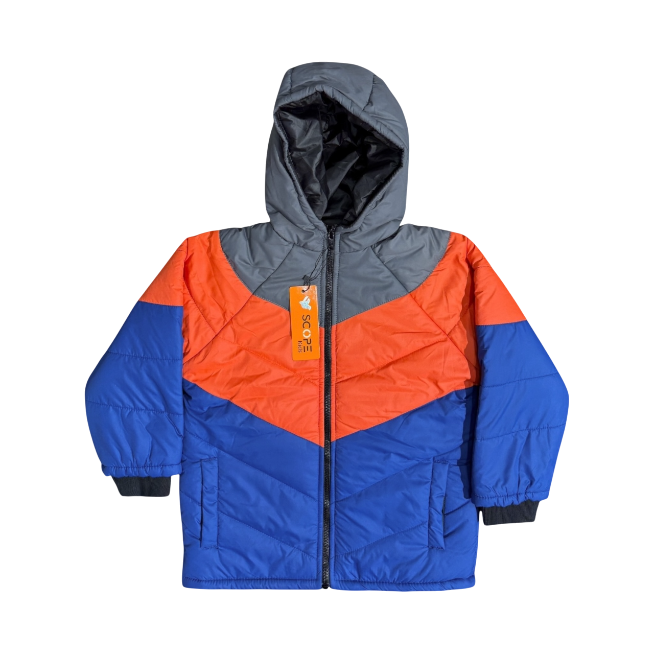 Grey-Orange-Blue Puffer Jacket